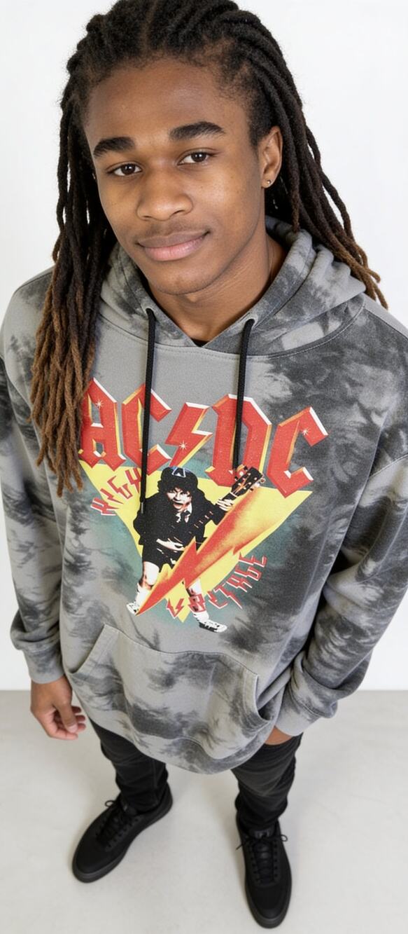 AC/DC Highway to Hell Tie Dye Graphic Hoodie Gray Black Men's XL